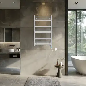 Rinse Bathrooms Prefilled Electric Thermostatic Heated Towel Rail Bathroom Radiator Straight with 600W Timer Chrome 1000x600mm