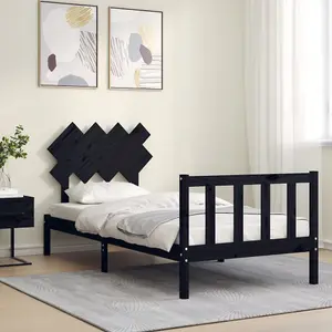 Berkfield Bed Frame with Headboard Black 90x200 cm Solid Wood