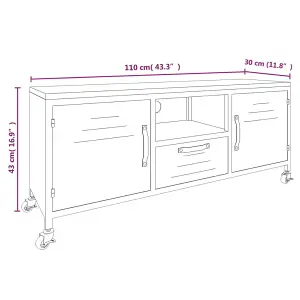 Berkfield TV Cabinet Black 110x30x43 cm Iron and Solid Wood Fir