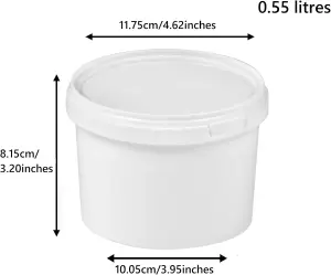 Plastic Buckets Tubs White Transparent Tamper Evident Lids  50 buckets 0.55L