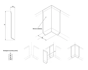 Set of 4 Internal Modular Steel Corners for Steel Skirting Boards - Silver Brushed