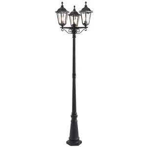 Outdoor Lantern Lamp Post Matt Black & Glass 2.3m Tall 3 Light Garden Bollard