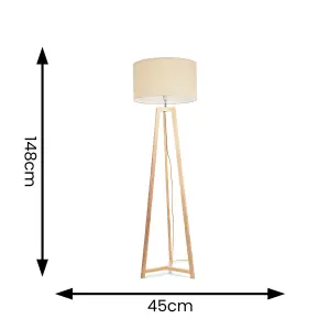 ValueLights Lottie Natural Wood Tripod Floor Lamp with Natural Drum Shade