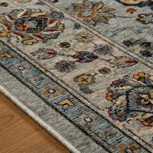 Luxurious Bordered Easy to Clean Persian Floral Traditional Grey Rug for Living Room Bedroom & Dining Room-240cm X 340cm