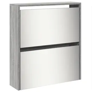 Berkfield Shoe Cabinet with Mirror 5-Layer Grey Sonoma 63x17x169.5 cm