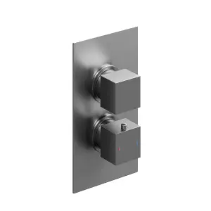 Zoia Gun Grey Single Outlet Thermostatic Valve with Square Controls & Showerhead & Arm