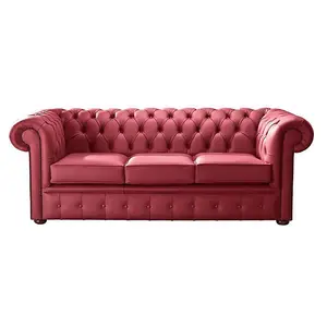 Chesterfield 3 Seater Shelly Velvet Red Leather Sofa Bespoke In Classic Style