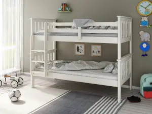 Carra White Wooden Single Bunk Bed With Spring Mattresses