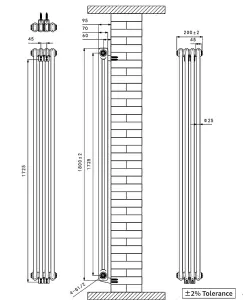 Right Radiators 1800x200 mm Vertical Traditional 2 Column Cast Iron Style Radiator White