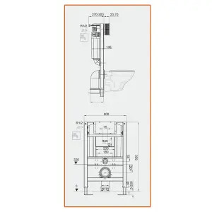 RAK Eco-Fix 0.82M Low Height Concealed Cistern Frame for Wall Hung WC Pans with White Glass Dual Flush Plate - WRAS