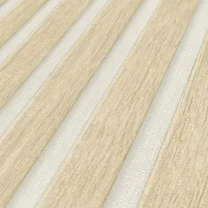 AS Creation Wooden Slats Panelling 3D Wood Panel Stripe Non Woven Wallpaper Beige White 39109-7