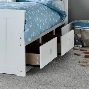 Captain White 3 Drawer Wooden Single Storage Bed