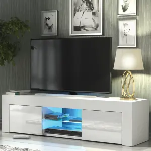 TV Unit 130cm Sideboard Cabinet Cupboard TV Stand Living Room High Gloss Doors - White