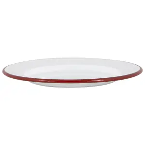 Argon Tableware - White Enamel Dinner Plates - 25.5cm - Red - Pack of 6