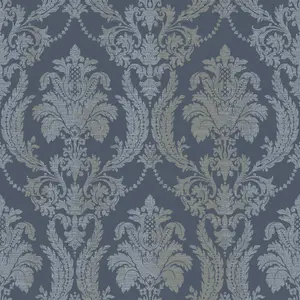 Galerie Italian Style Blue Classic Floral Damask Wallpaper Roll