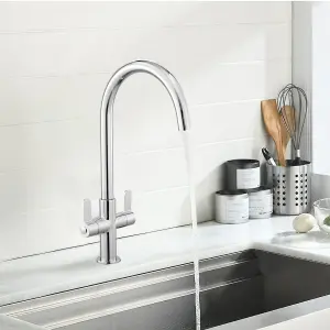 BATHWEST Kitchen Mixer Tap Dual Lever Swivel Spout Brass Chromed Kitchen Sink Tap