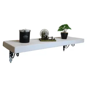 Solid Wood Handmade Rustical Shelf White 225mm 9 inch with Black Metal Bracket WOZ Length of 180cm