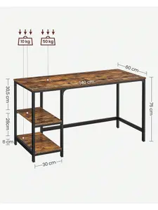 VASAGLE Computer Desk, Desk With 2 Shelves Left Or Right, Work Desk For Office Room,Steel Frame, ndustrial, Rustic Brown And Black