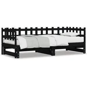 Berkfield Pull-out Day Bed Black 2x(90x190) cm Solid Wood Pine