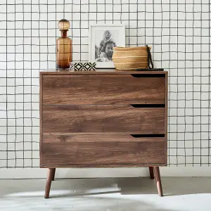 sweeek. 3-drawer chest with walnut wood effect Nepal Walnut wood-effect 80x40x80 cm