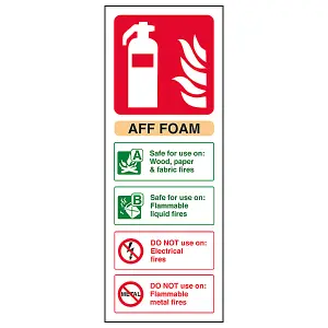 AFF FOAM Fire Extinguisher Safety Sign - Rigid Plastic - 75x200mm (x3)