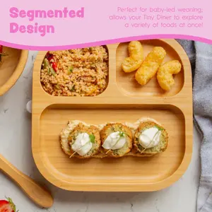 Bamboo Segmented Baby Weaning Plate & Fork Set - Pink