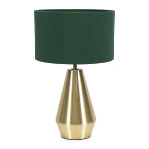 ValueLights Jax Gold Metal Touch Dimmer Table Lamp with Forest Green Drum Shade