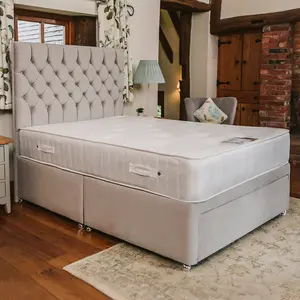 Florence Supreme Comfort Sprung Divan Bed Set 6FT Super King 4 Drawers  - Plush Light Silver