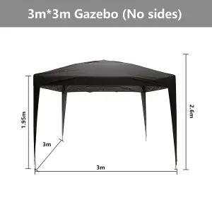 SunDaze 3x3M Black Pop Up Gazebo Tent Outdoor Garden Shelter Folding Marquee Canopy with Frame (No Side Panels)