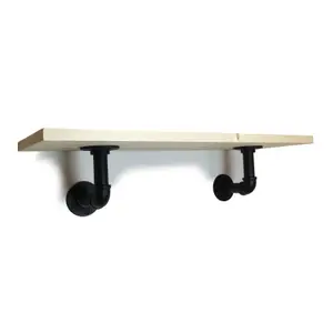 Solid Pine Rustical Shelf Primed Black Industrial Pipe Bracket 20x100cm