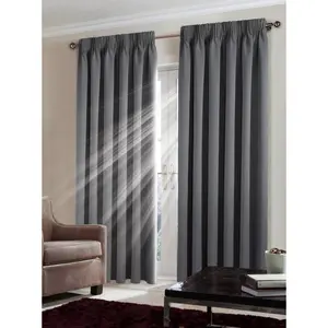 Fiffer Polyester Blackout Pinch Pleat Curtain Pair Grey / 117 x 183 cm