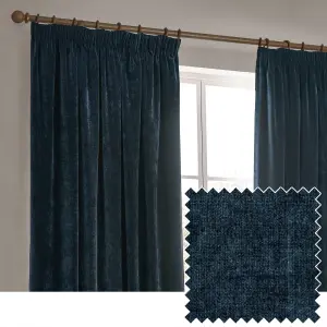 Yard Heavy Chenille Velvet Navy Pencil Pleat Curtains, 229 x 229cm