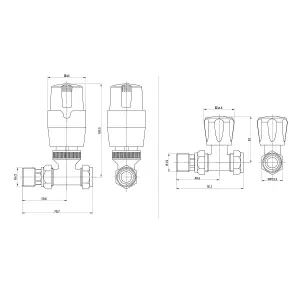 Pair of Straight Chrome Thermostatic Radiator Valves