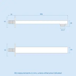 Nes Home 250mm Thin Square Brass Rectangle Swivel Shower Head 380mm Wall Mounted Arm Chrome