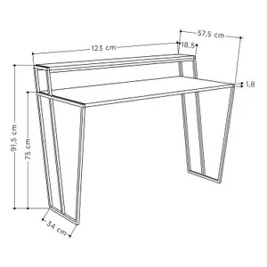 FWStyle Home Office Modern Student Study Desk Anthracite Grey Black Metal Frame