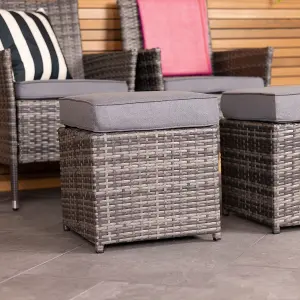 Charles Bentley Garden Outdoor Pair of Rattan Footstools Grey