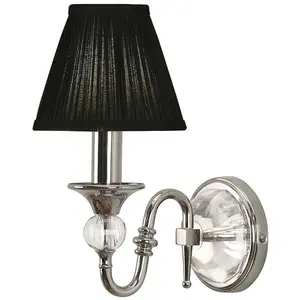 Diana Luxury Single Curved Arm Traditional Wall Light Nickel Crystal Black Shade