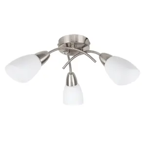 ValueLights Barine 3 Way Brushed Chrome Curved Arm Ceiling Light with Frosted Glass Shades