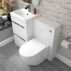 Nes Home 1000mm Freestanding White 2 Drawer Basin Vanity & Back To Wall Toilet