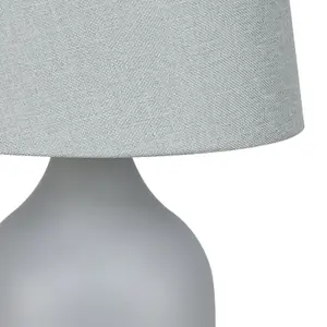 First Choice Lighting Set of 2 Smooth Grey Ceramic 27cm Table Lamps With Maching Shades