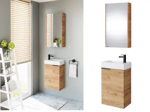 Bathroom Cabinets Set 400mm Vanity Unit Basin Wall Mirror Oak Effect Small Avir