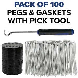 100 metal pegs/staples with buffer plates ,hold down weed matting+removal tool