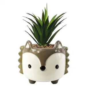 10cm Ceramic Grey Fox Planter Desktop Office Plant