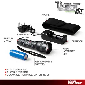 Dekton Professional COB LED Torch Light 1000 Lumen 500M Rechargeable Batteries