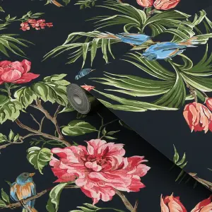 Next Birds & blooms Navy Floral Smooth Wallpaper