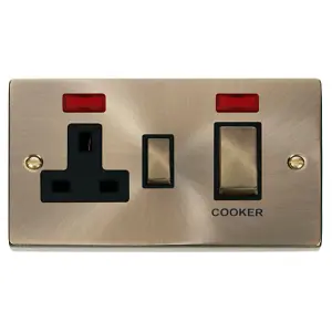 Click Scolmore Cooker Switch Switched Socket Neon 45A Antique Brass - VPAB505BK