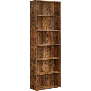 VASAGLE Storage Shelf, Bookcase with 6 Shelves, for Living Room, Study, Office, Bedroom, Industrial, Rustic Brown