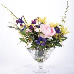 Bloom Artificial Wild Sophisticated Flower Centrepiece in Glass Vase - Colourful Faux Fake Stem Arrangement - H35cm x W30cm