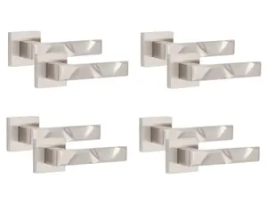 4 Pair Modern Nova Design Satin Nickel Premium Door Handles Square Rose - Golden Grace