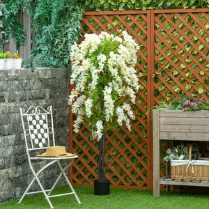 HOMCOM Artificial Realistic White Wisteria Tree Faux Plant for Indoor Décor